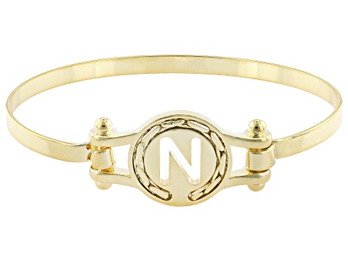 Pre-Owned Moda Al Massimo® 18K Yellow Gold Over Bronze Cardano Initial "N" Bangle - Size 8