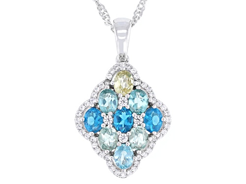 Pre-Owned 1.35ctw Apatite with 0.29ctw White Zircon Rhodium Over Sterling Silver Pendant with Chain