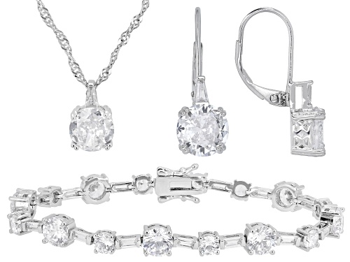 Pre-Owned Bella Luce® Ottone 27.38ctw Diamond Simulant Rhodium Plated Bracelet Pendant & Earrings Se