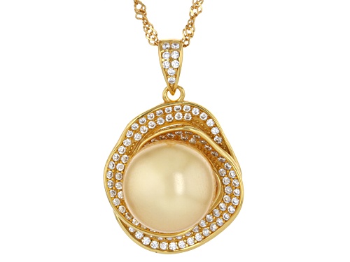 Pre-Owned Pearlfection® 12mm Golden South Sea Simulant With Bella Luce® 18k Gold Over Silver Pendant