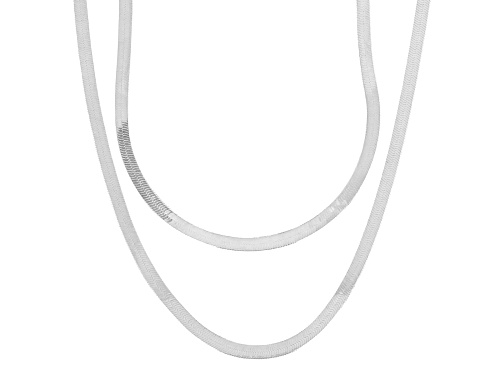 Pre-Owned Sterling Silver Over Bronze 3.5mm Herringbone 18 & 20 Inch Necklace Set