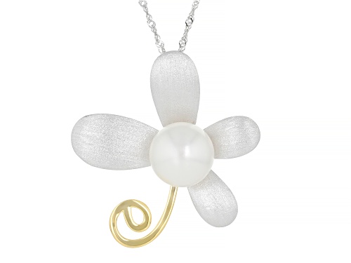 Pre-Owned 11mm White Cultured Freshwater Pearl Rhodium & 18k Gold Over Sterling Silver Pendant With