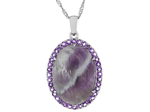 Pre-Owned 25x18mm Banded Amethyst With 1.01ctw African Amethyst Rhodium Over Silver Pendant With Cha