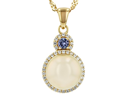 Pre-Owned 9mm Golden Cultured South Sea Pearl Tanzanite & White Zircon 18k Yellow Gold Over Silver P