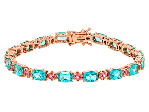Pre-Owned 14.03ctw Paraiba Color Topaz with 1.79ctw Pink Topaz 18K Rose Gold Over Silver Tennis Brac - Size 8