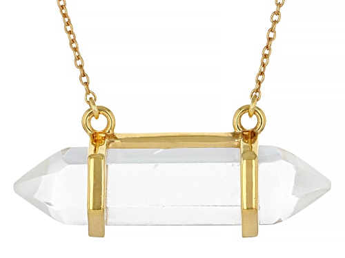 Pre-Owned 30x8 Fancy Shape White Crsytal Quartz 18K Yellow Gold Over Sterling Silver Pendant with Ch