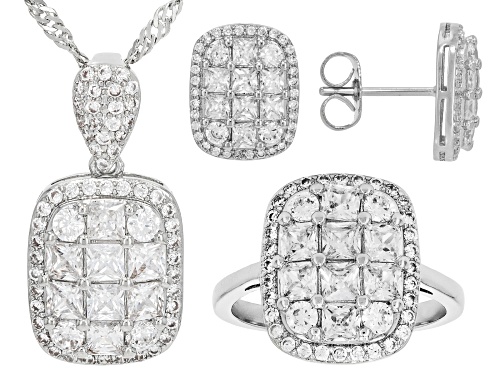 Pre-Owned Bella Luce® Ottone 7.75ctw White Diamond Simulant Rhodium Plated Ring, Pendant, and Earrin