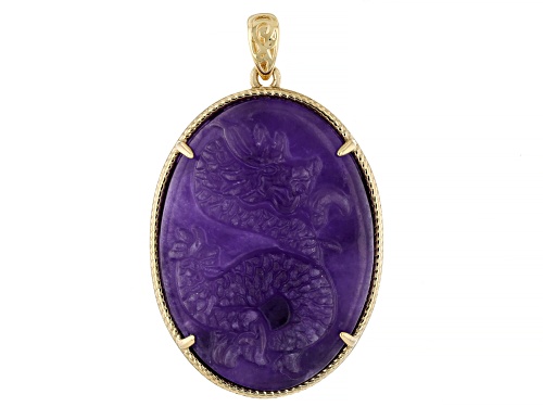 Pre-Owned 30x20mm Oval Purple Jadeite 10k Yellow Gold Dragon Pendant