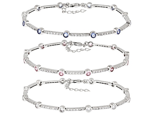 Pre-Owned Bella Luce® Esotica™10.08ctw Tanzanite, White & Pink Diamond Simulants Rhodium Plated Brac - Size 7