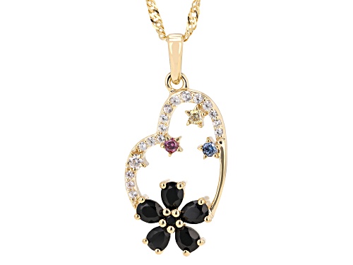 Pre-Owned 1.24ctw Spinel with 0.24ctw Multi-Color Moissanite and Zircon 18K Yellow Gold Over Silver