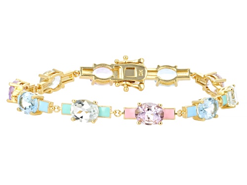 Pre-Owned 5.87ctw Glacier Topaz™, 5.87ctw Amethyst & 4.34ctw Prasiolite 18K Yellow Gold Plated Brace - Size 8