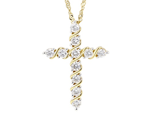 Pre-Owned Prazana® Lab-Grown Diamonds 1.20ctw Diamond 14K Gold Over Silver Cross Pendant With Chain,