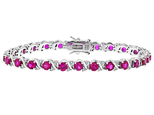 Pre-Owned 5.95ctw Lab Created Ruby With 0.85ctw White Zircon Rhodium Over Sterling Silver Bracelet - Size 7.25