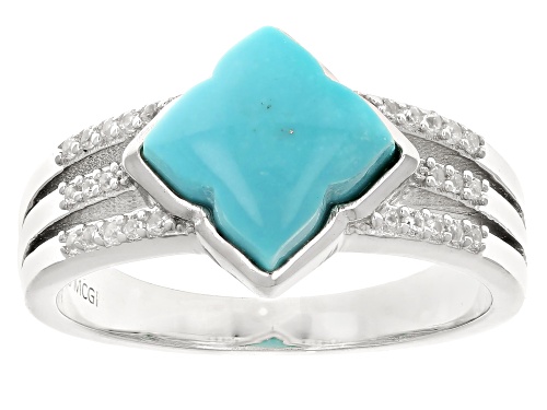 Pre-Owned 10mm Sleeping Beauty Turquoise with 0.14ctw White Zircon Rhodium Over Sterling Silver Ring - Size 6