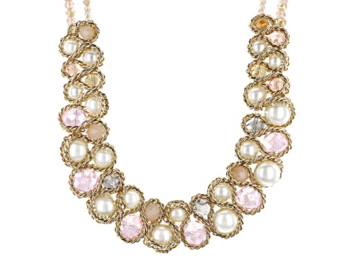 Pre-Owned Off Park® Collection, Pearl Simulant & Pink Crystal Gold Tone Statement Necklace - Size 16
