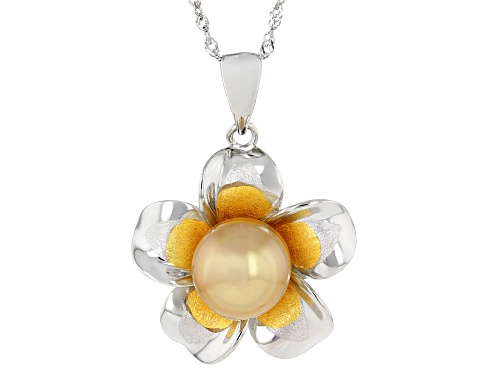Pre-Owned 9mm Golden Cultured South Sea Pearl Rhodium & 18k Gold Over Sterling Silver Pendant With C