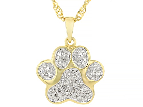 Pre-Owned Emulous™ Round White Diamond Accent 14k Yellow Gold Over Bronze Paw Print Pendant With 18"