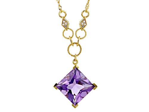 Pre-Owned 5.85ct Princess Cut Canela Amethyst With .03ctw White Zircon 18K Yellow Gold Over Silver N - Size 18