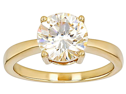Pre-Owned 3.67ct Round Strontium Titanate 18k Yellow Gold Over Sterling Silver Solitaire Ring - Size 7