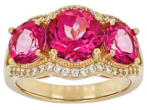 Pre-Owned 5.94ctw Pink Topaz With 0.30ctw White Zircon 18k Yellow Gold Over Sterling Silver Ring - Size 8