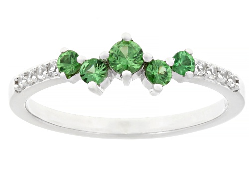 Pre-Owned 0.27ctw Tsavorite with 0.10ctw White Zircon Rhodium Over Sterling Silver Ring - Size 5