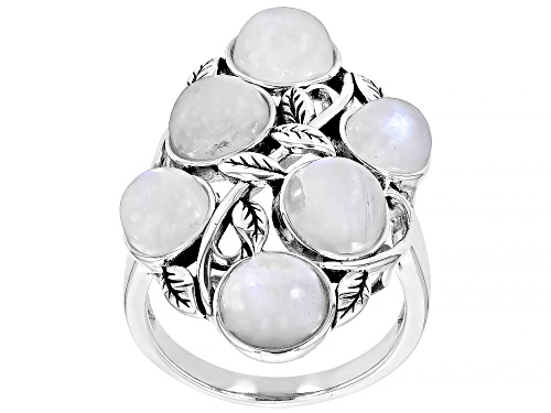 Pre-Owned 7mm And 6mm Round Rainbow Moonstone Sterling Silver Ring - Size 6
