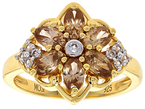 Pre-Owned 1.68ct Imperial Zircon With 0.19ctw White Zircon 18k Yellow Gold Over Sterling Silver Ring - Size 7