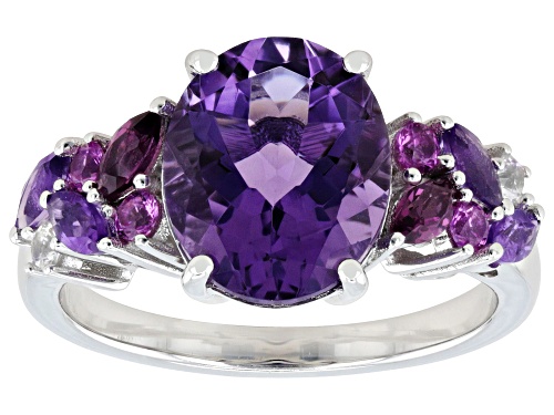 Pre-Owned 3.39ctw Canela Amethyst with Multi-Gemstone Rhodium Over Sterling Silver Ring - Size 7