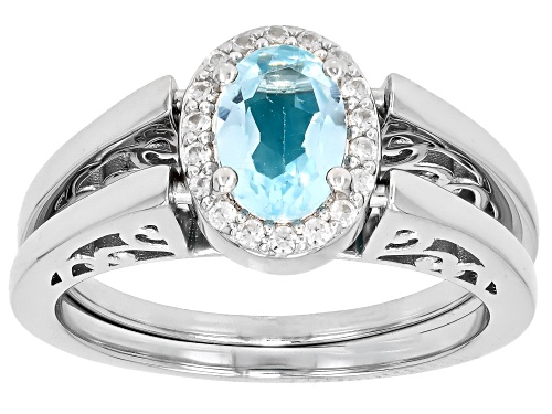 Pre-Owned Sleeping Beauty Turquoise with 1.04ctw Glacier Topaz™ & Zircon Rhodium Over Silver Reversi - Size 9