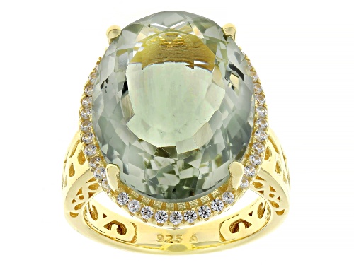 Pre-Owned 14.60ct Prasiolite With 0.50ctw White Topaz 18k Yellow Gold Over Sterling Silver Ring - Size 8