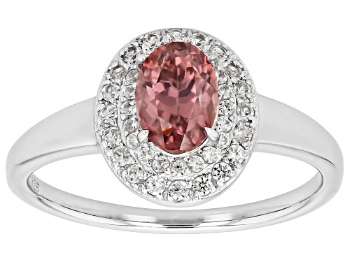 Pre-Owned 0.93Ct Blush Zircon with 0.35ctw White Zircon Rhodium Over Sterling Silver Ring - Size 8