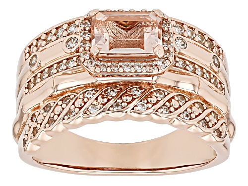 Pre-Owned 0.85ct Peach Morganite With 0.56ctw White Zircon 18k Rose Gold Over Sterling Silver Ring - Size 6