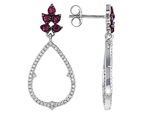 Park Avenue Collection® .45ctw Round Red Ruby & .30ctw Round White Diamond 14k White Gold Earrings