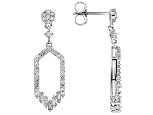 Park Avenue Collection® .50ctw Round and Baguette White Diamond 14k White Gold Earrings