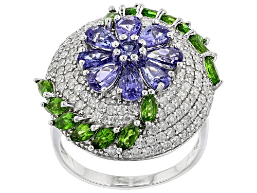 Park Avenue Collection® 2.87ctw Multi-Gemstone & 1.09ctw White Diamond 14K White Gold Ring - Size 6