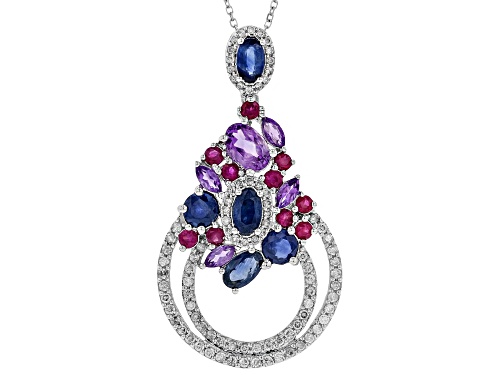 Park Avenue Collection® 2.43ctw Sapphire, Amethyst & Ruby & .48ctw Diamond 14K White Gold Pendant