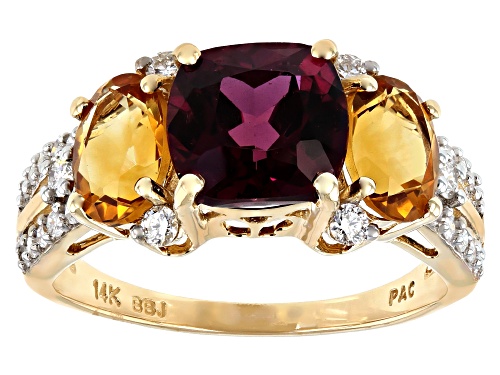 Park Avenue Collection® Rhodolite Garnet, Citrine & White Diamond 14k Yellow Gold Ring 4.15ctw - Size 8