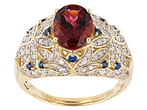 Photo of Park Avenue Collection® Pink Tourmaline, Blue Sapphire & White Diamond 14k Yellow Gold Ring 1.83ctw - Size 5