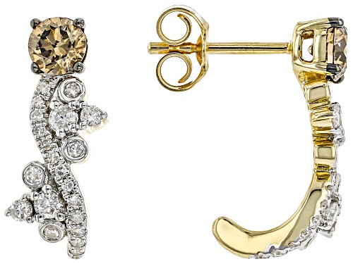 Photo of Park Avenue Collection® 1.00ctw Round White And Champagne Diamond 14k Yellow Gold Drop Earrings