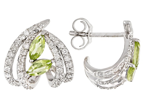 Park Avenue Collection® 0.50ctw White Diamond &  0.48ctw Peridot 14k White Gold J-Hoop Earrings