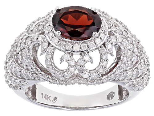 Photo of Park Avenue Collection® 2.83ctw Oval Red Garnet & Round White Diamond 14k White Gold Dome Ring - Size 8