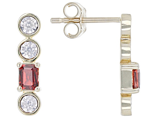 Park Avenue Collection® 0.50ctw Red Garnet & 0.10ctw White Diamond 14k Yellow Gold Drop Earrings