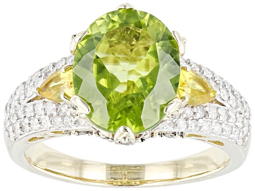 Photo of Park Avenue Collection® Green Peridot, Yellow Sapphire & Diamond 14k Yellow Gold Ring 3.93ctw - Size 6
