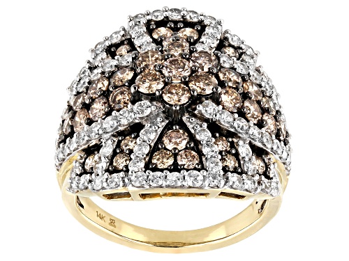 Photo of Park Avenue Collection® 3.00ctw Round Champagne And White Diamond 14k Yellow Gold Cluster Ring - Size 6