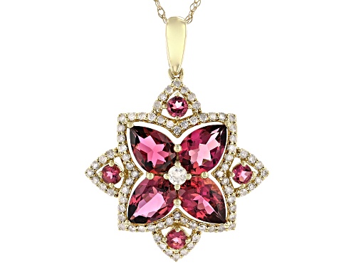 Photo of Park Avenue Collection® Pink Tourmaline And White Diamond 14k Yellow Gold Pendant With Chain 3.00ctw