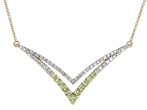 Photo of Park Avenue Collection® White Diamond and Green Peridot 14k Yellow Gold Chevron Necklace 0.64ctw - Size 19.5
