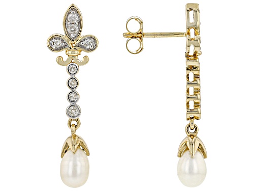 Park Avenue Collection® Cultured Freshwater Pearl & 0.30ctw White Diamond 14k Yellow Gold Earrings