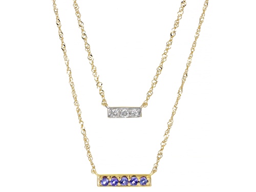 Photo of Park Avenue Collection® 0.32ctw Blue Tanzanite And White Diamond 14k Yellow Gold Layered Necklace - Size 16