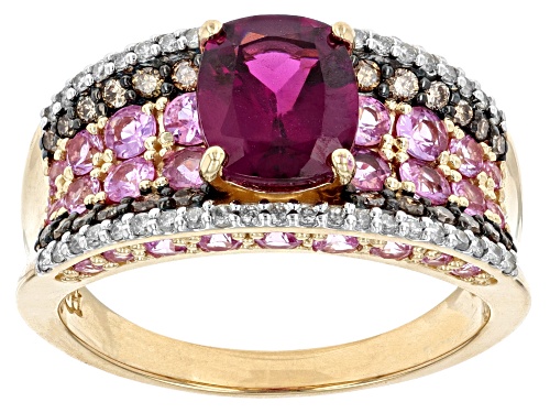 Park Avenue Collection® 2.34ct Rhodolite, 1.37ctw Sapphire And 0.43ctw Diamond 14k Yellow Gold Ring - Size 7.5