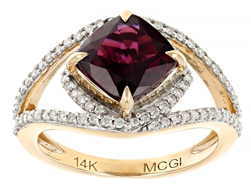 Park Avenue Collection® Raspberry Rhodolite With White Diamond 14k Yellow Gold Ring 2.58ctw - Size 7